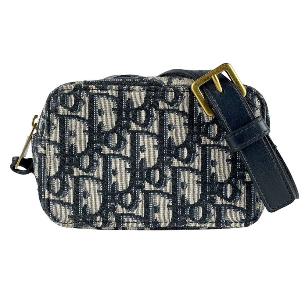 Christian Dior Waist Bag Belt Oblique Canvas Leather Navy Blue Gold